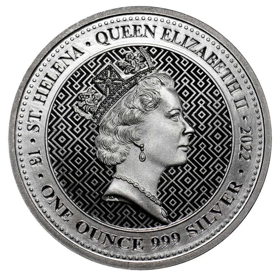 1 oz Silver U.K. 1 Pound St. Helena Silver Queen’s Virtues Truth Round