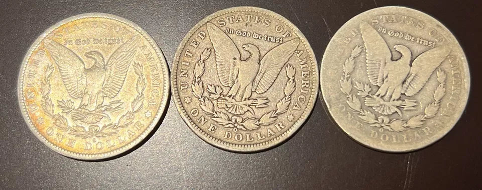1883, 1896, 1901-O Morgan Silver Dollar Lot of 3 Old U.S. Silver Coins LOC EAbox