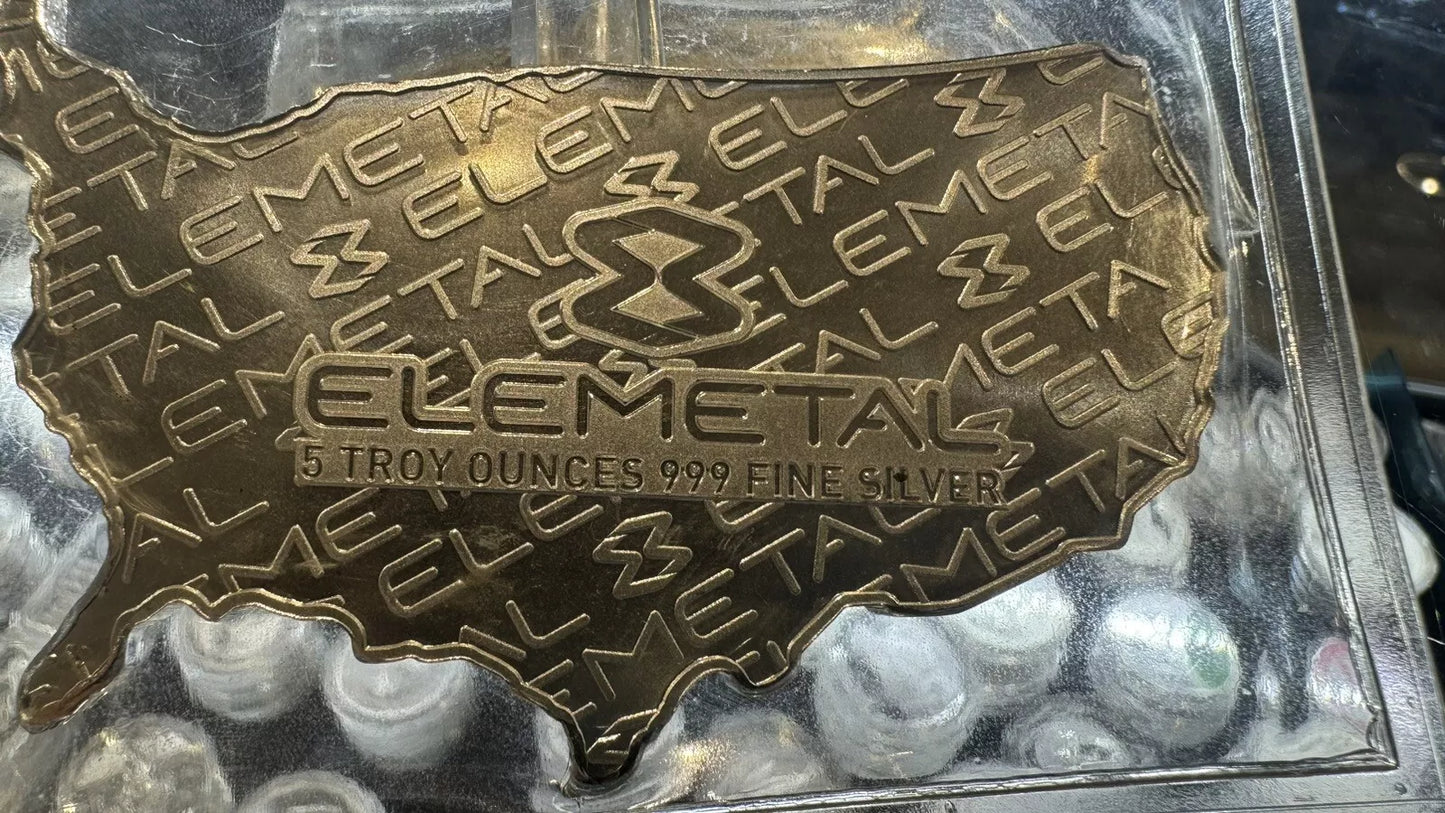 5 oz Silver US Map Wavy American Flag Mint Sealed Bar