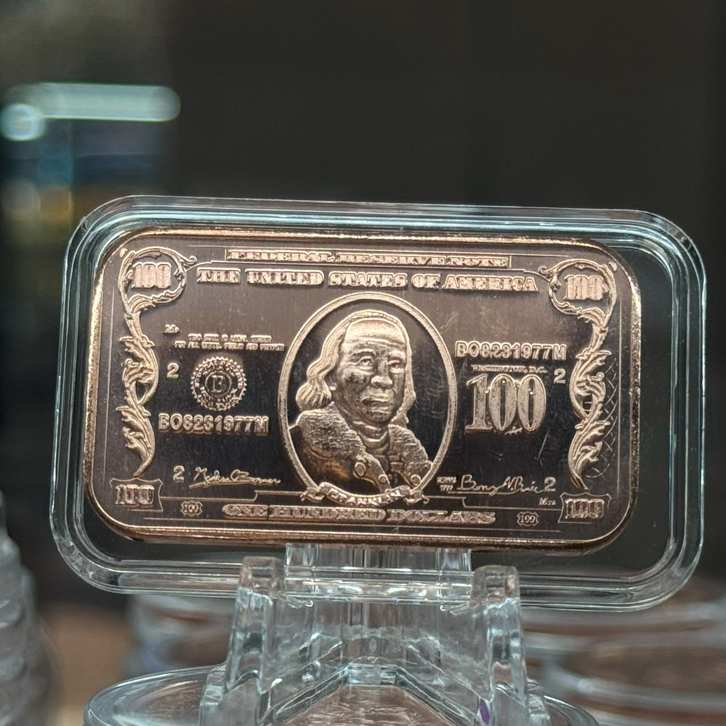 20 Count x 1 oz Copper franklin HUNDRED $100 Bars w/ 1 Tube for Easy Storage LOC RSC1