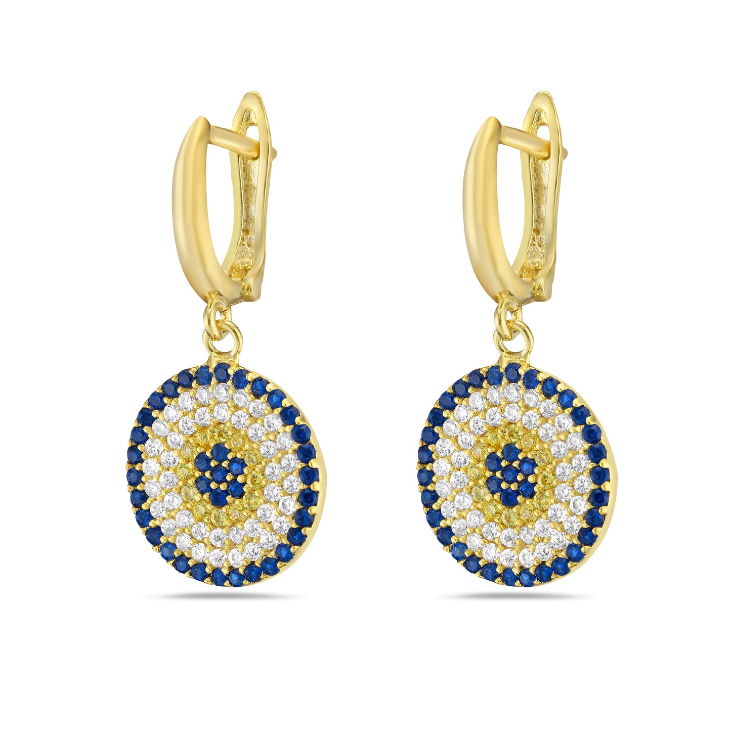 Beta Evil Eye Earrings in 14K White Gold Plated