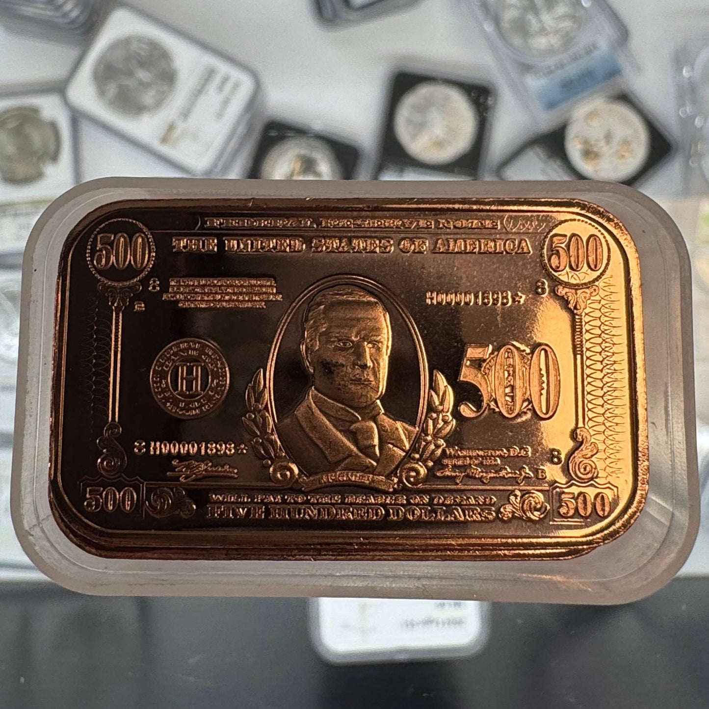 1 oz copper bar $500 banknote franklin/ $500