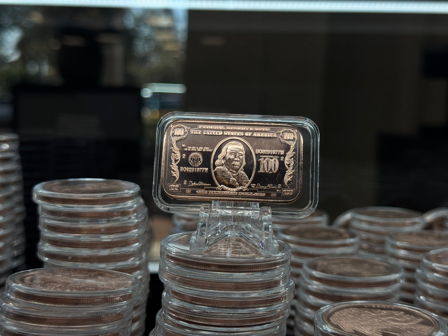 20 Count x 1 oz Copper franklin HUNDRED $100 Bars w/ 1 Tube for Easy Storage LOC RSC1