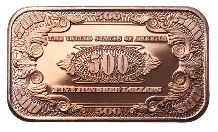 LOT OF 100 X 1 oz copper bar $500 banknote William McKinley / $500 loc BL4C