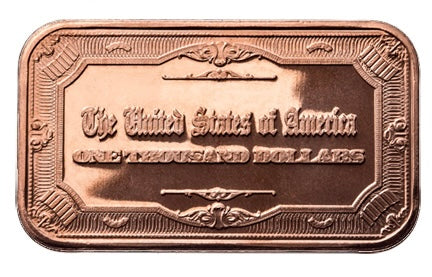 TUBE OF 20 X 1 oz copper bar $1000 banknote / 1000