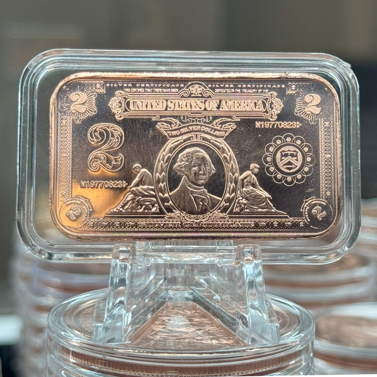 1 oz copper bar $2 bank note/ $2 usa silver cert