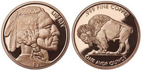 1 oz copper round NATIVE head no date buffalo rev WINGS