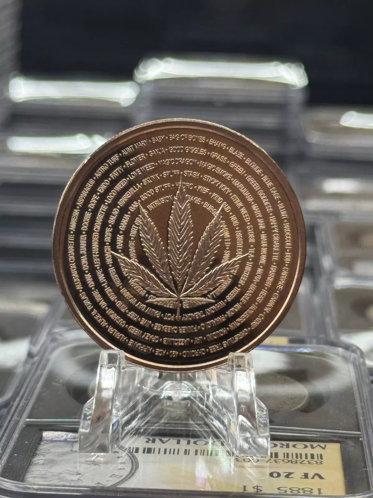 1 OZ CANNABIS WORDS WITH LEAF POT IN THE MIDDLE / caduceus