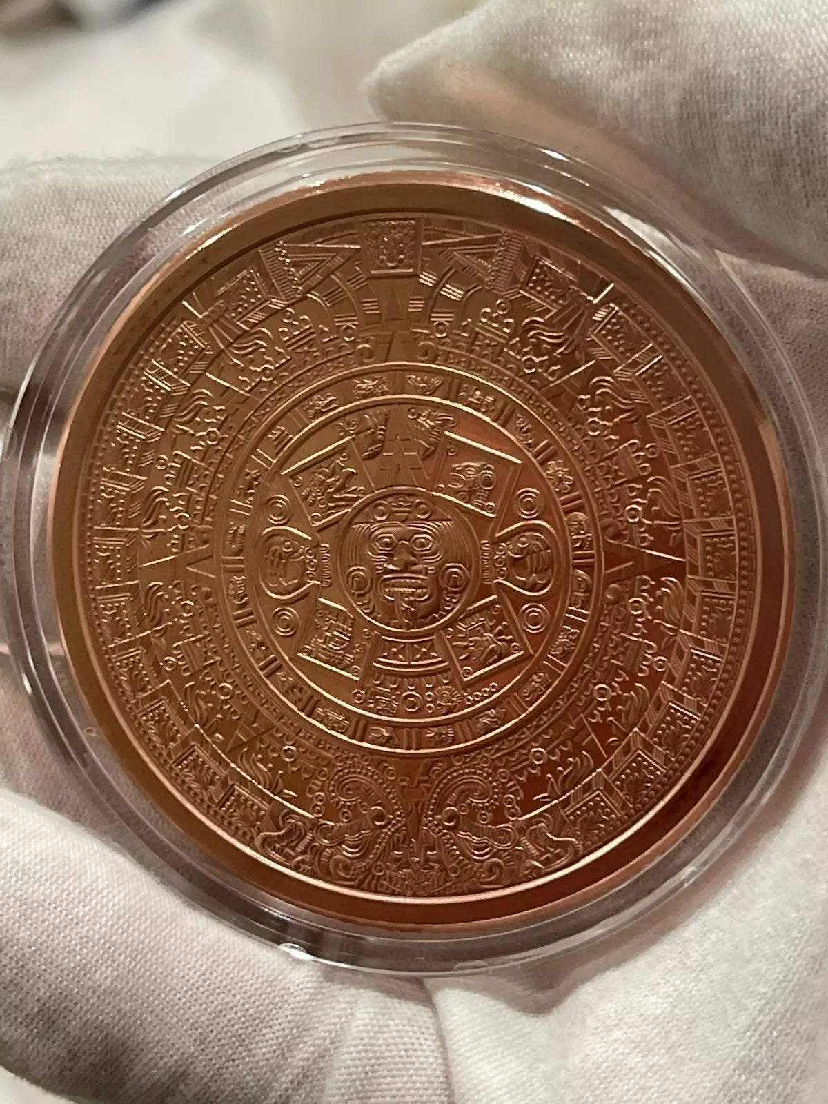 5 oz Copper Round Aztec Calendar in a Capsule MADE IN USA FREE SHIPPING IN USA