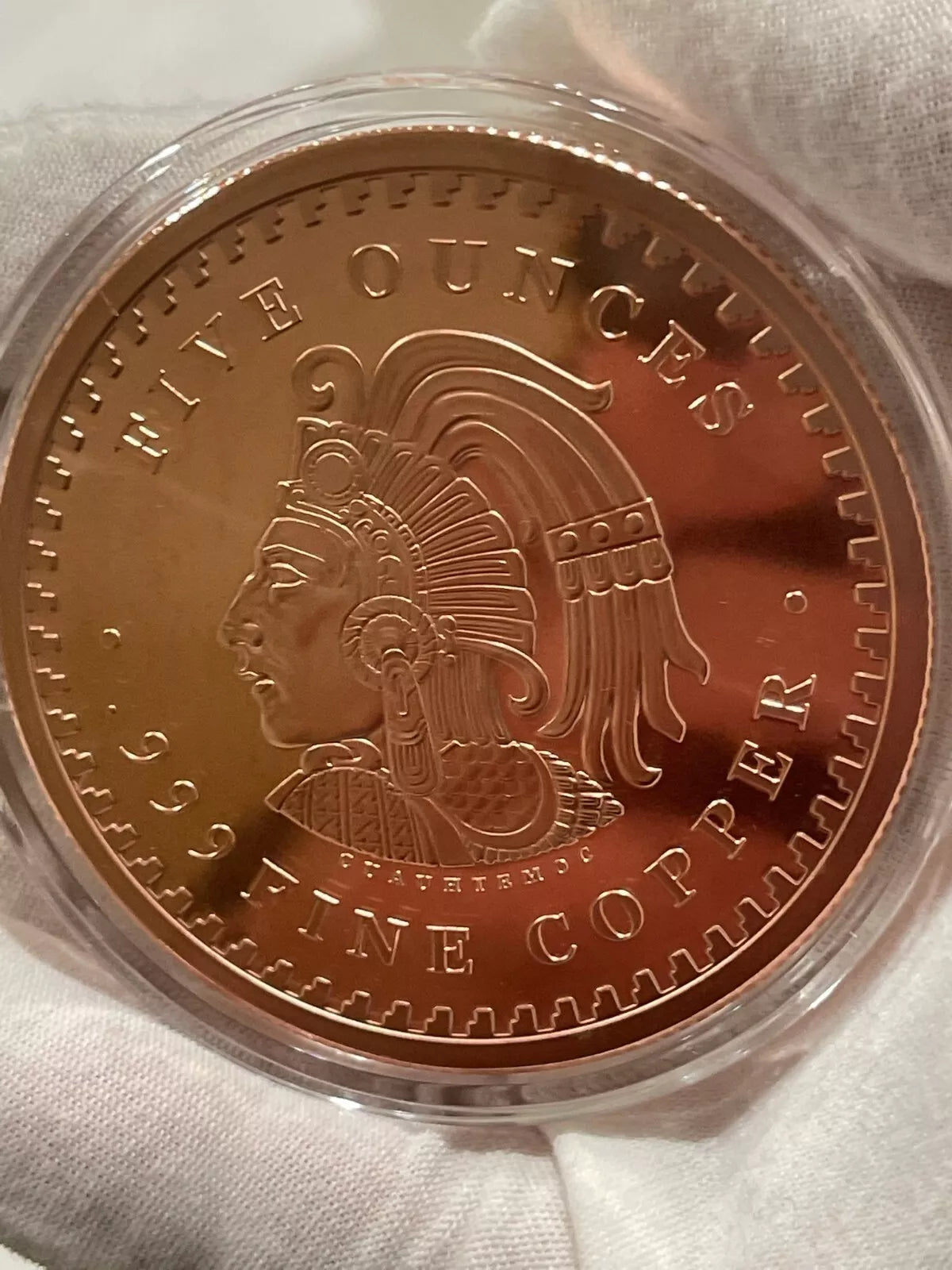 5 oz Copper Round Aztec Calendar in a Capsule MADE IN USA FREE SHIPPING IN USA