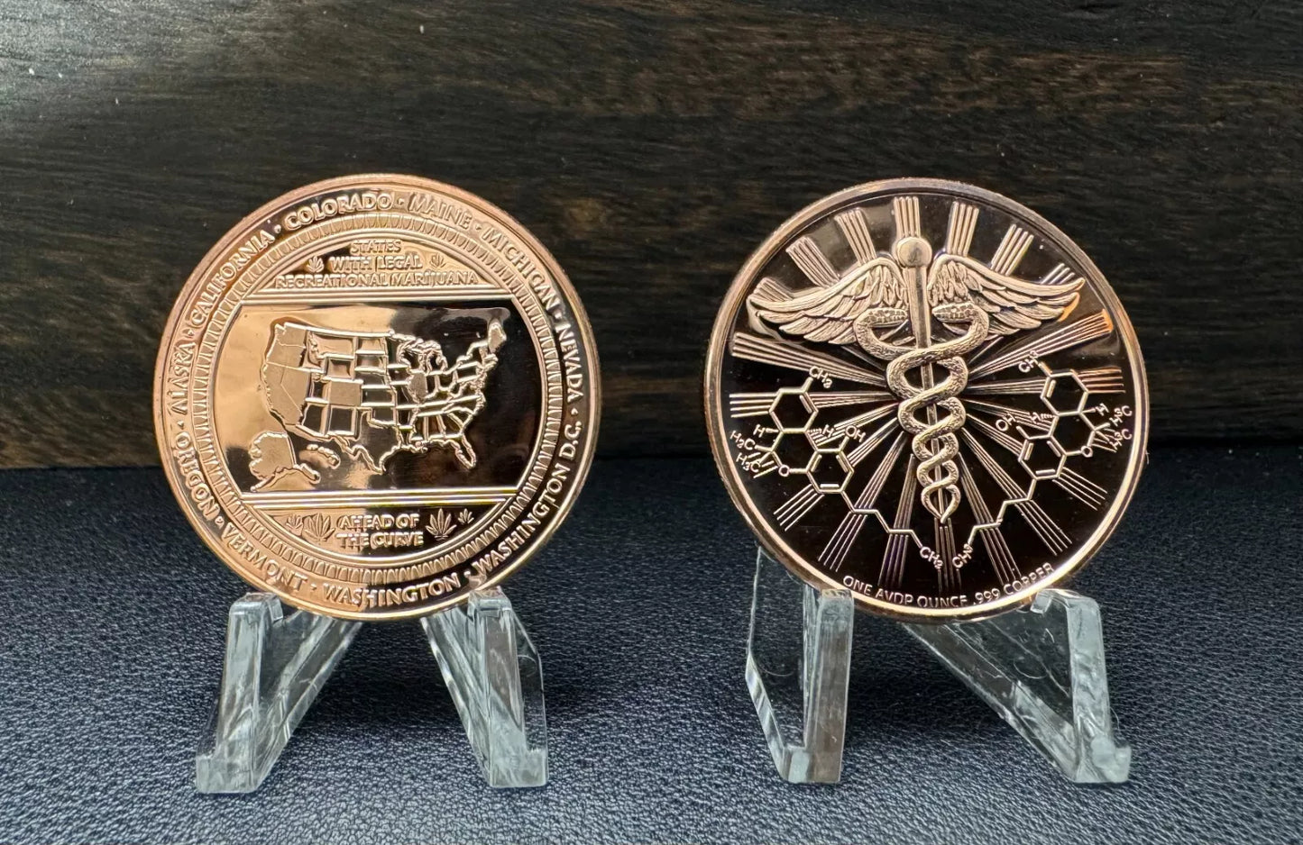 1 oz copper CANNABIS UNITED States Map/ CADECEUS