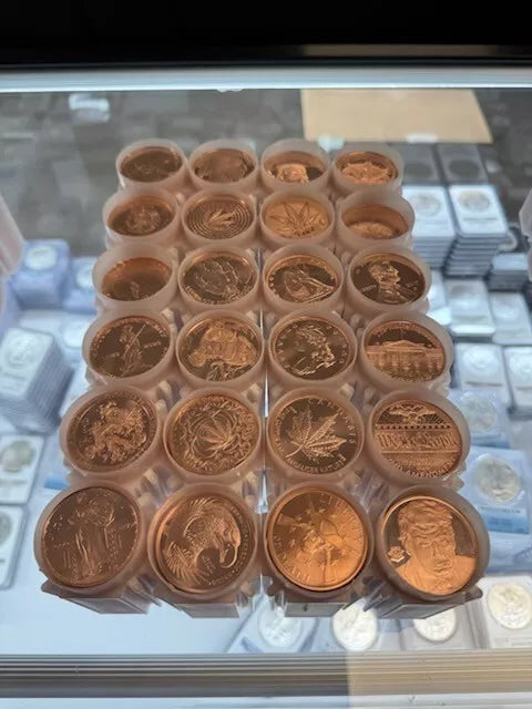 LOT OF 200 OZ Dealers Choice 1 OZ FINE COPPER ROUNDS BULLION MIXED BOX