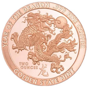 TUBE OF 25 X 2 oz Copper Year Of The Dragon