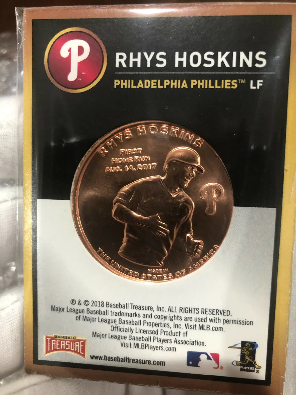 Rhys Hoskins 2018 Baseball Treasure MLB Coins Copper Phillies FD3216