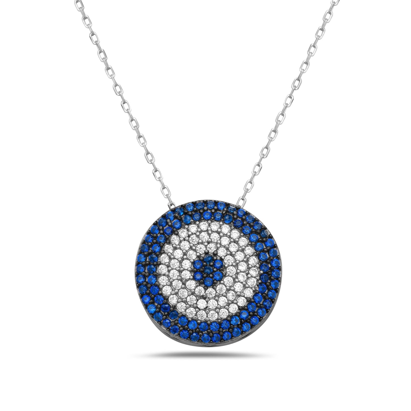 ROUND EVIL EYE Rhodium PLATED NECKLACE