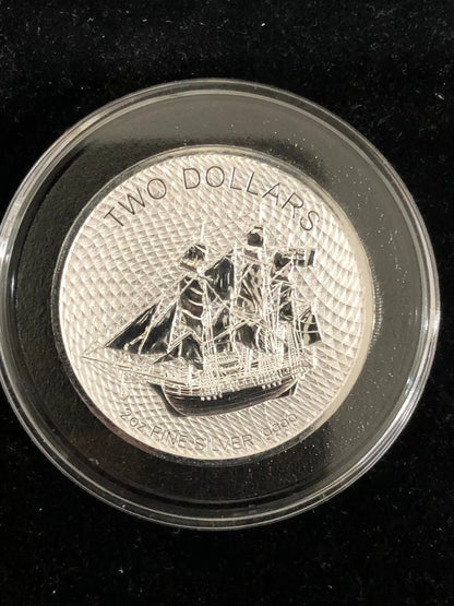 2 oz Silver Cook Islands Bounty Ship 2020 Round