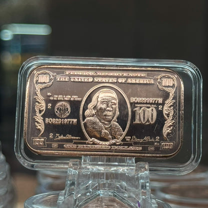 20 Count x 1 oz Copper franklin HUNDRED $100 Bars w/ 1 Tube for Easy Storage LOC RSC1