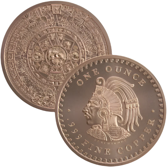 1 oz Copper Aztec Calendar Authentic Round