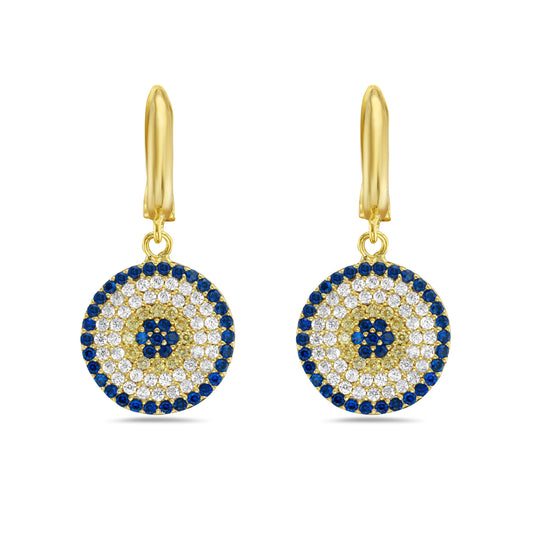 Beta Evil Eye Earrings in 14K White Gold Plated