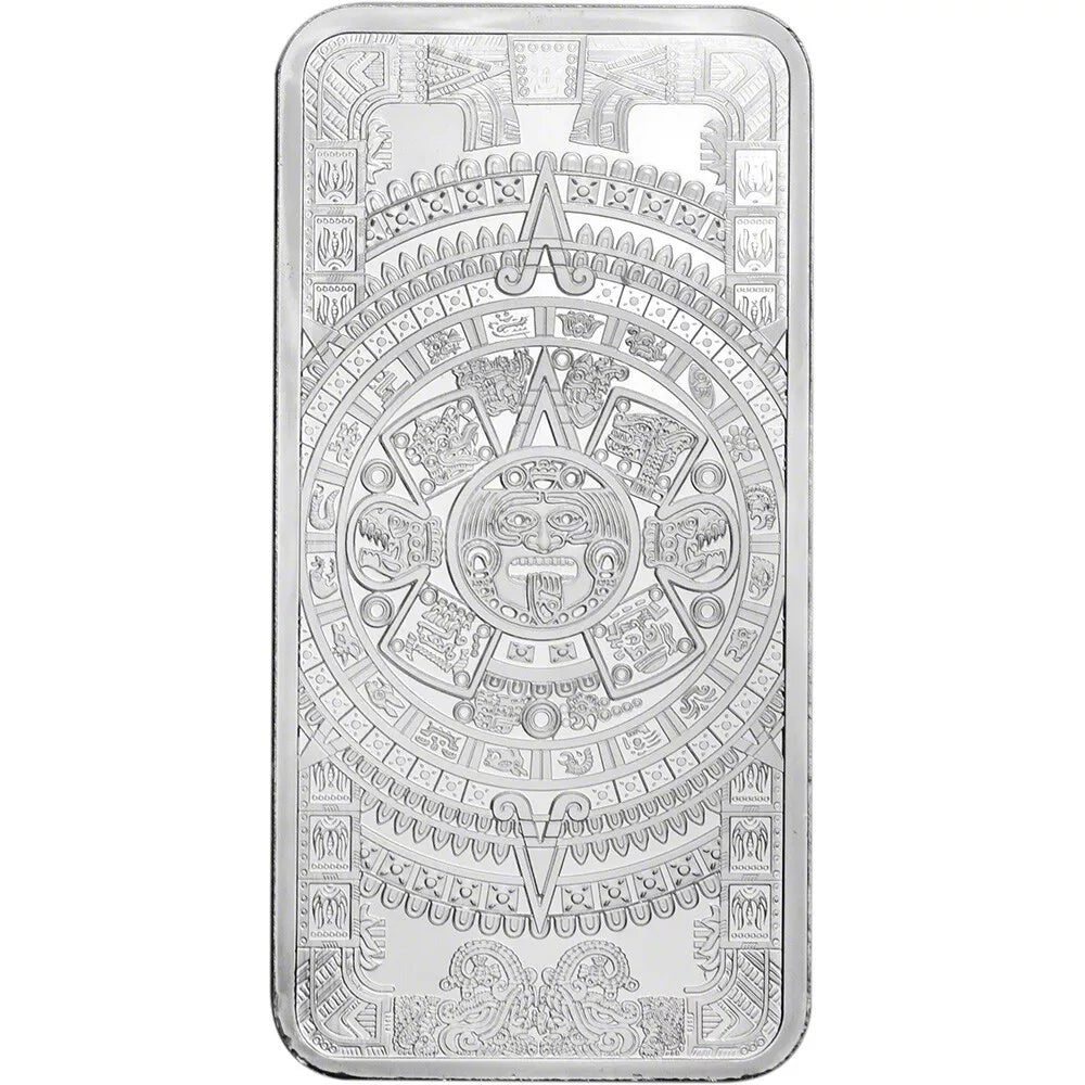10 oz GSM Silver Bar Aztec Calendar .999 Fine