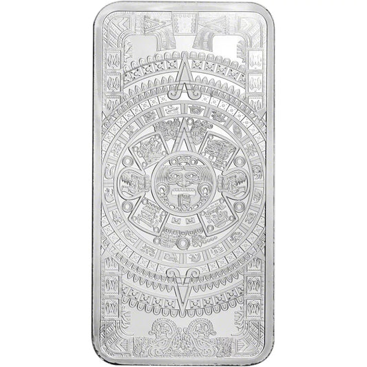 10 oz GSM Silver Bar Aztec Calendar .999 Fine