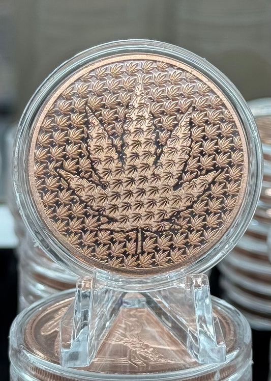 LOT OF 100 X 1 oz copper cannabis Leaf Hidden / caduceus w/ thc
