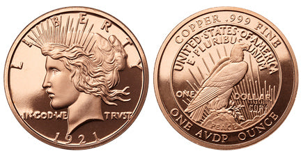 1 oz copper peace dollar liberty/ eagle rev