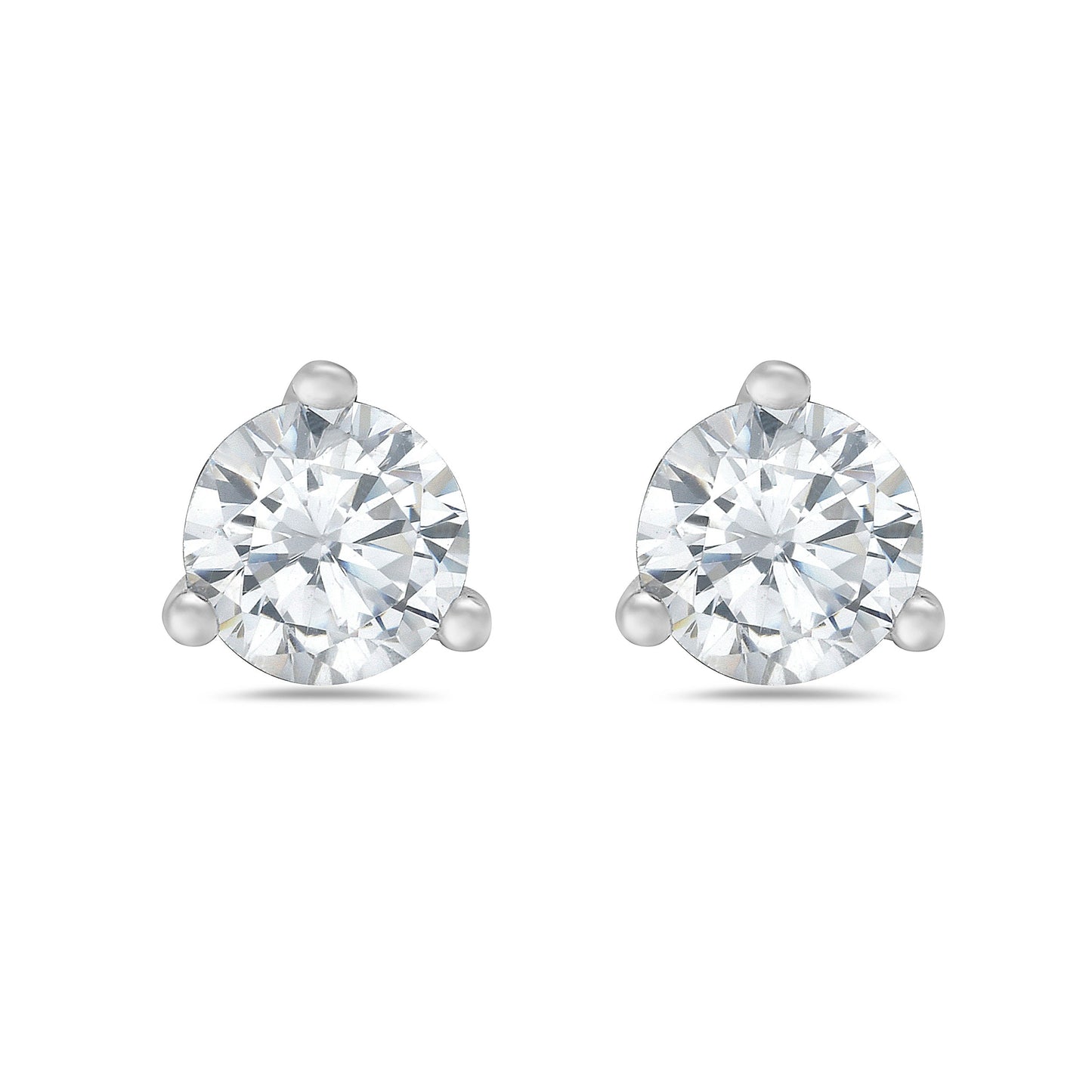 Cubic zirconia three prong stud earrings