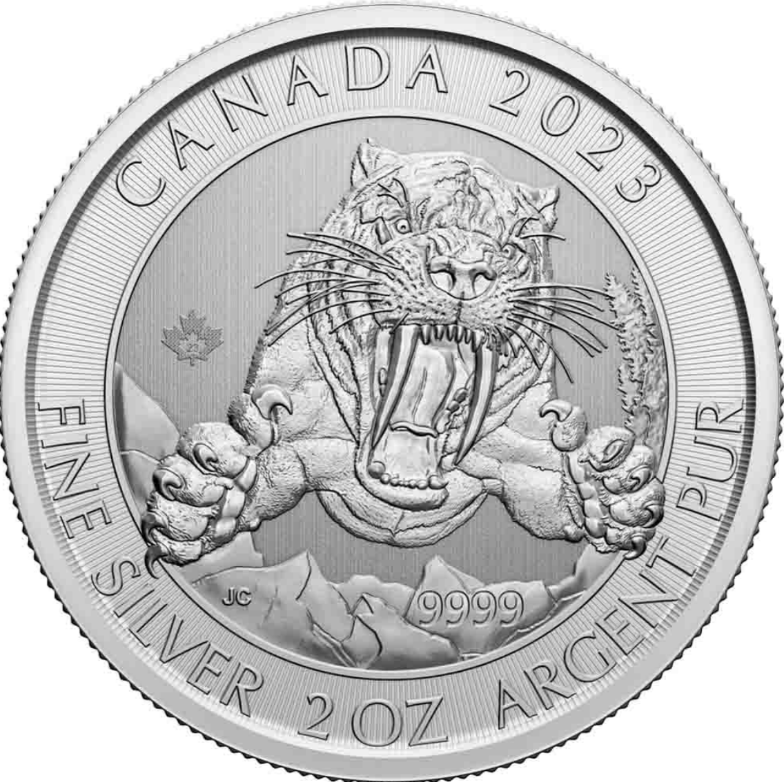 2 oz Silver Ice Age Smilodon Sabre-Tooth Cat Round