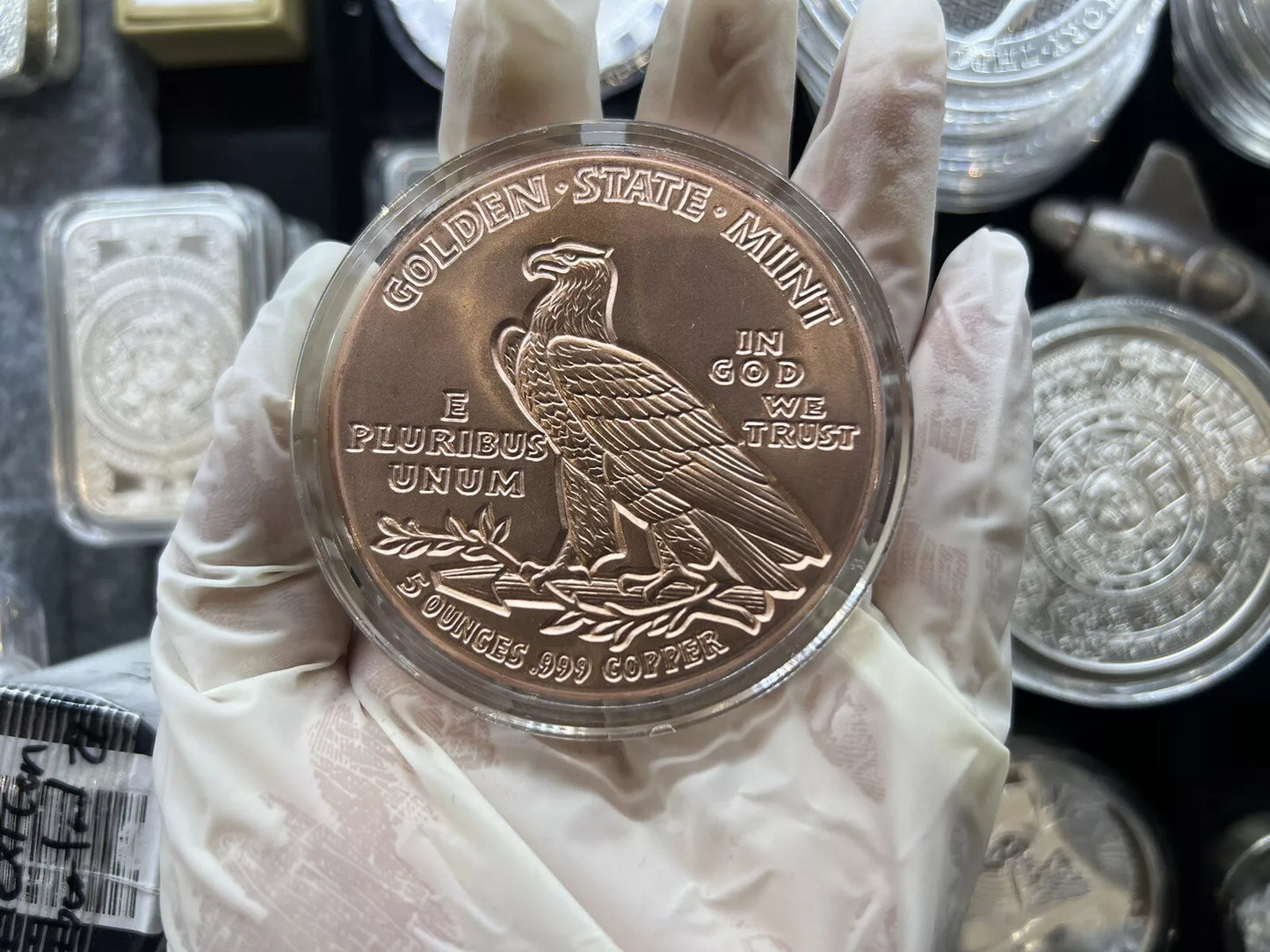 5 oz .999 Fine Copper Incuse Indian Round In a Capsule FREE SHIPPING IN USA