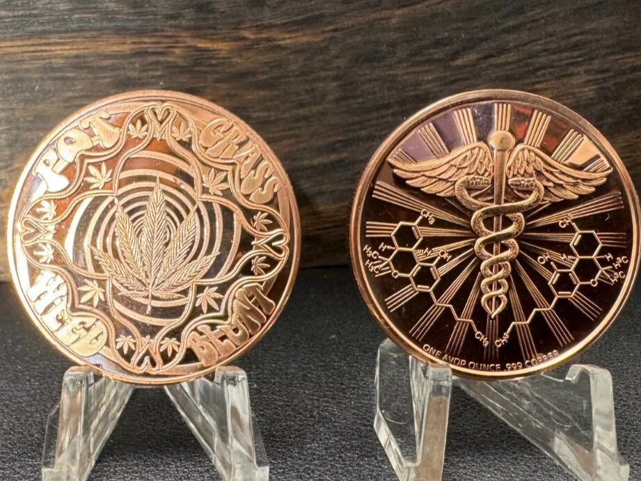 1 oz copper Cannabis Pot Grass / caduceus with thc