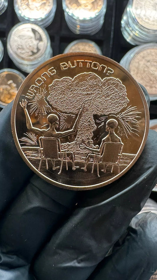 TUBE OF 20 X 1 oz copper round WRONG BUTTON area 51 alien in a space ship/  wings