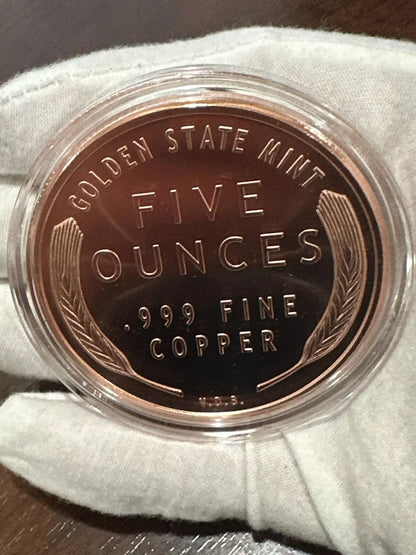 5 oz Lincoln Wheat Cent 999 Fine Copper Round in a Air-tite capsule