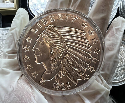 5 oz .999 Fine Copper Incuse Indian Round In a Capsule FREE SHIPPING IN USA