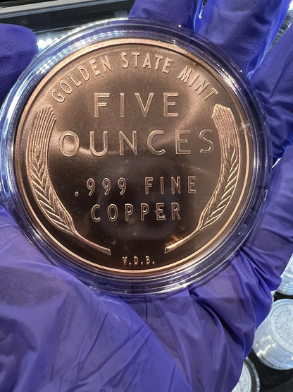 5 oz Lincoln Wheat Cent 999 Fine Copper Round in a Air-tite capsule
