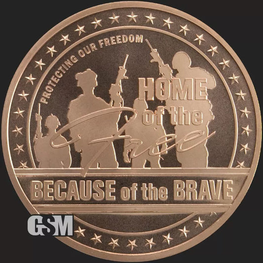 LOT OF 100 X 1 OZ HOME OF THE FREE BRAVE FINE COPPER ROUND