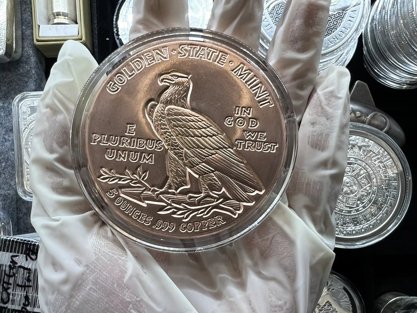 5 oz .999 Fine Copper Incuse Indian Round In a Capsule FREE SHIPPING IN USA