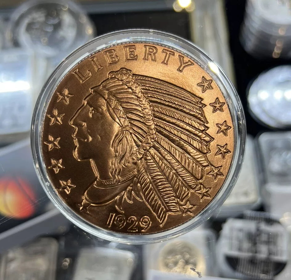 5 oz .999 Fine Copper Incuse Indian Round In a Capsule FREE SHIPPING IN USA