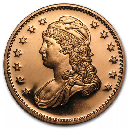 1 oz copper round capped Bust no date/ wings