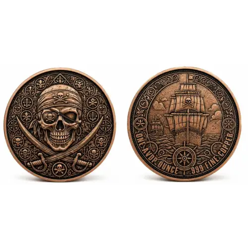 1 oz Antiqued Pirate Copper Round