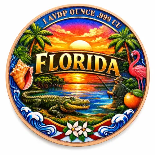 1 oz Colorized Round Copper Sunshine State Alligator Flamingo (2)