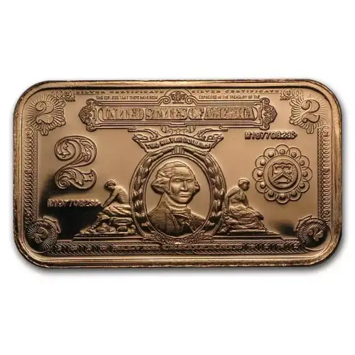 1 oz copper bar $2 bank note/ $2 usa silver cert (2)