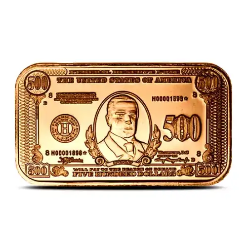 1 oz copper bar $500 bank note / $500