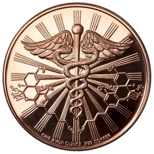 1 oz copper cannabis Leaf cutout/ caduceus w/ thc