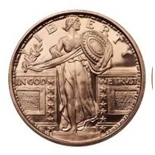 1 oz copper round standing Liberty/ wings
