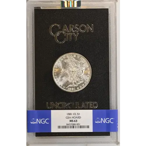 1881(CC) - 0.77oz Morgan Silver Dollar - GSA Hoard NGC MS63 (D-8)