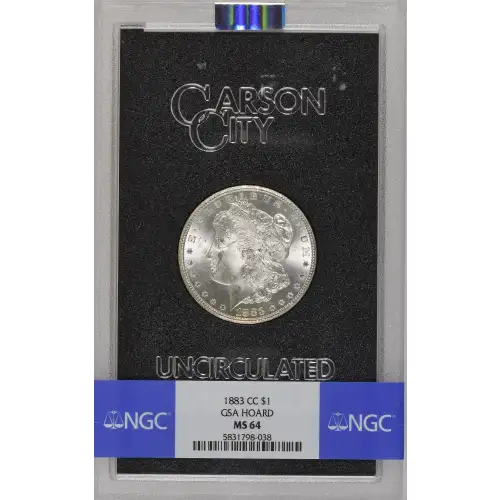 1883(CC) - 0.77oz Morgan Silver Dollar - GSA Hoard MS64 (D-8)