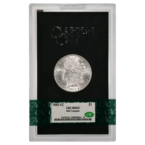 1883(CC) - 0.77oz Morgan Silver Dollar - GSA Treasure CAC MS62 (D-8)