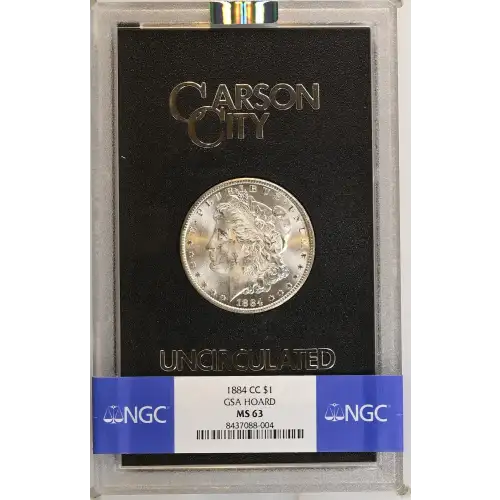 1884(CC) - 0.77oz Morgan Silver Dollar - GSA Hoard NGC MS63 (D-8)