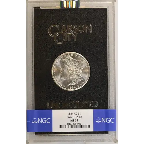 1884(CC) - 0.77oz Morgan Silver Dollar - GSA Hoard NGC MS64 (D-8)